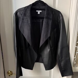 Bar III Black Leather Jacket with Suede Details